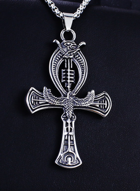 wish跨境货源符纹不锈钢安卡埃及风hiphop生命十字架吊坠项链男