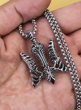 维京船锚三叉戟钛钢吊坠北欧海盗吊坠男士潮流百搭不锈钢吊坠项链