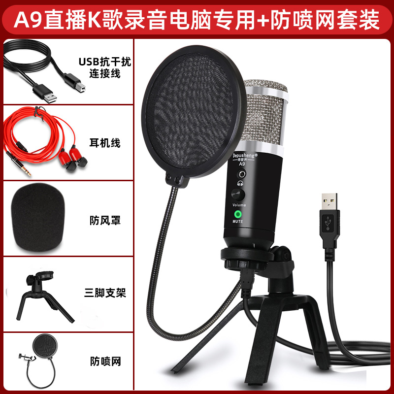 得普声A9USB电脑麦克风手机录音直播K歌网课教学会议台式笔记本 - 图0