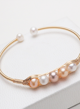 天然淡水真珍珠手环女14k注金