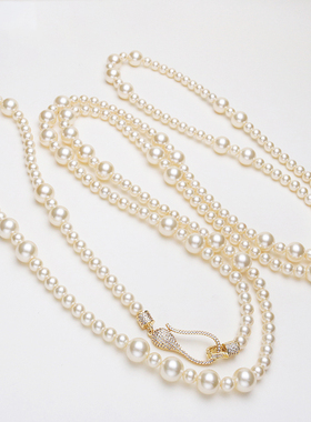 160cm长款贝壳珍珠项链女多层