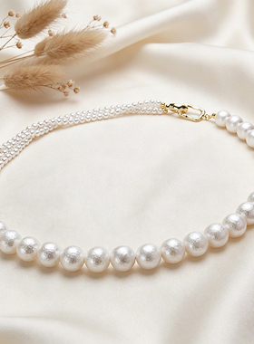 【法式大小珍珠叠戴项链】贝珠