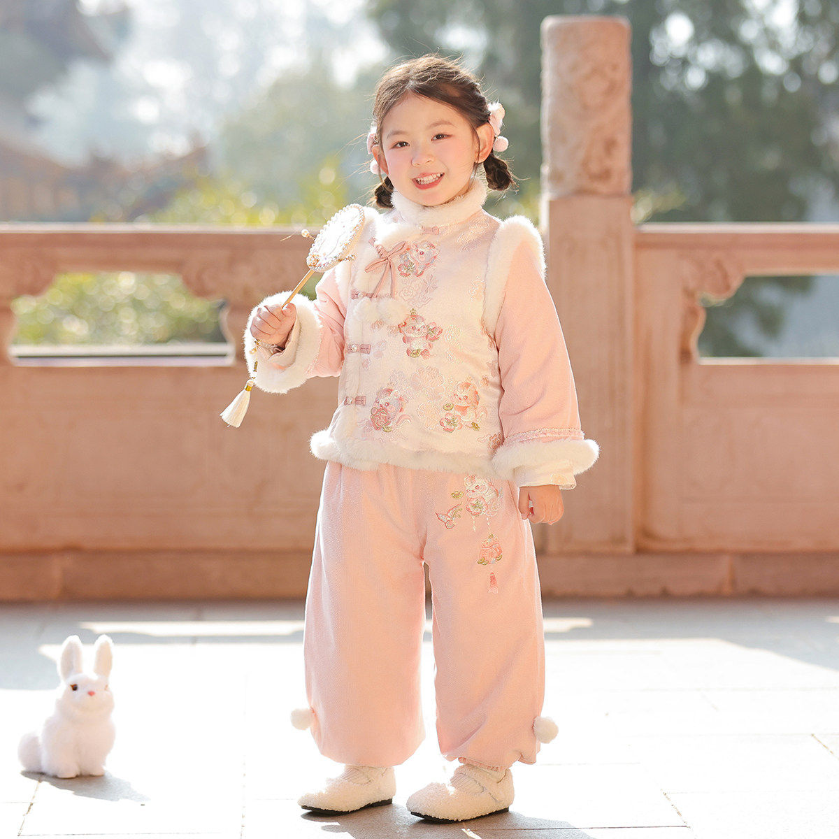 汉服女童冬款儿童新中式国风仙气过年拜年服加绒夹棉裤子套装唐装,淘宝优惠券,粉丝福利购,淘宝优惠卷