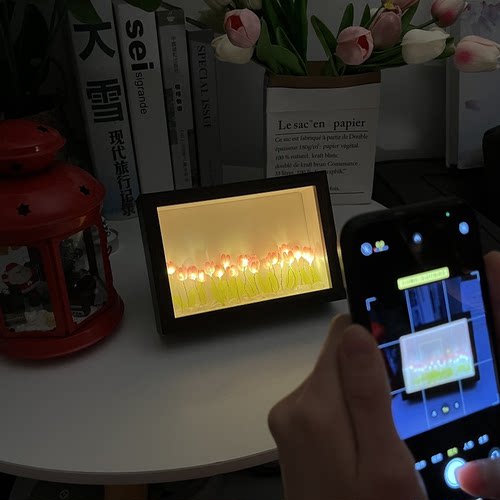 七夕情人节手工diy郁金香花海小夜灯相框材料自制送女友生日礼物 - 图2
