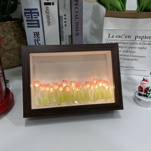 七夕情人节手工diy郁金香花海小夜灯相框材料自制送女友生日礼物 - 图1