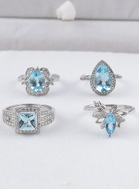 沛孚蓝色项链耳环托帕石戒指包邮