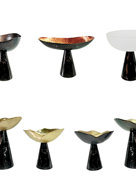 黄铜紫铜玻璃高脚果盘摆件