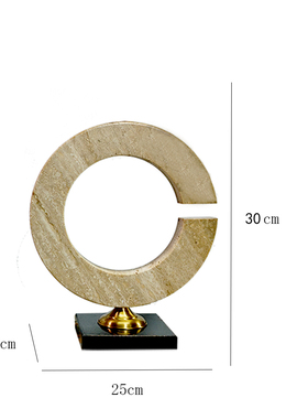 简约洞石摆件大理石圆形摆设装饰玄关别墅大堂样板间软装饰品