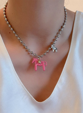 釉色小马驹项链女豆豆合金颈链