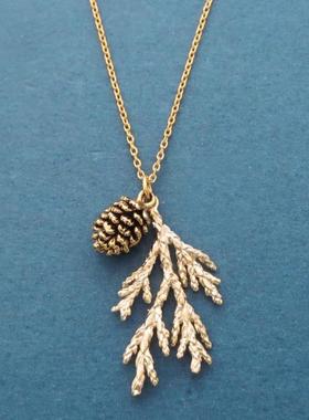 松果树枝树叶项链耳环