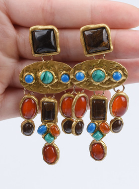 宫廷风毛衣链几何宝石长款项链