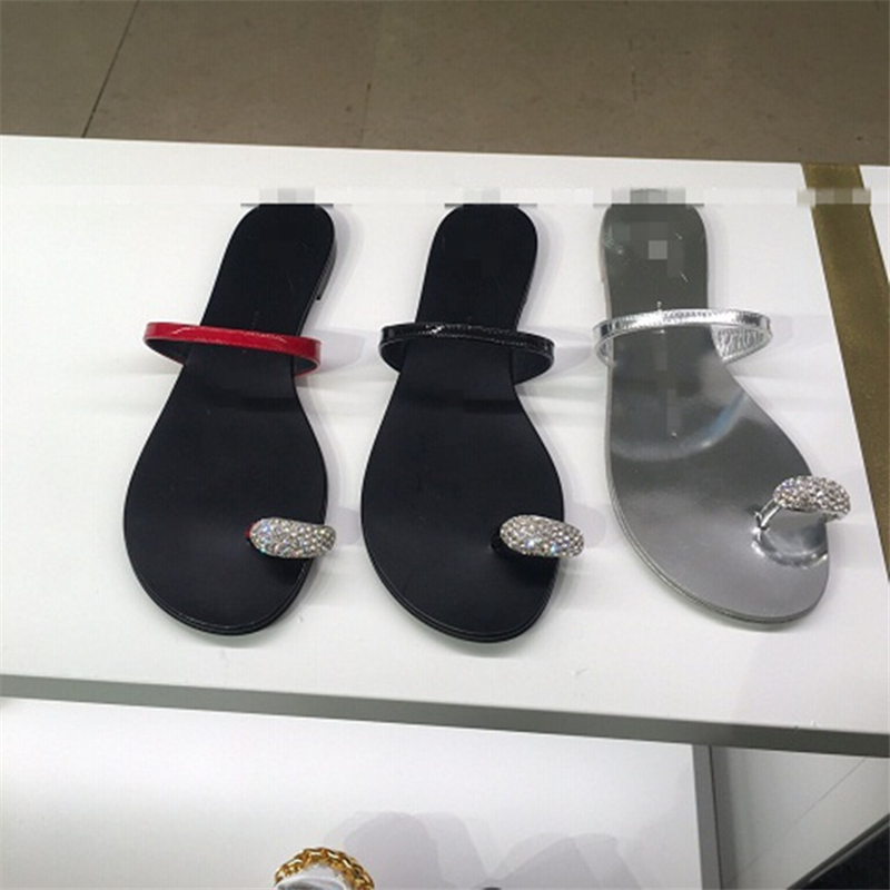 歐美新品GZ同款水鑽平底涼鞋夾腳平跟拖鞋套趾沙灘一字涼拖女鞋子