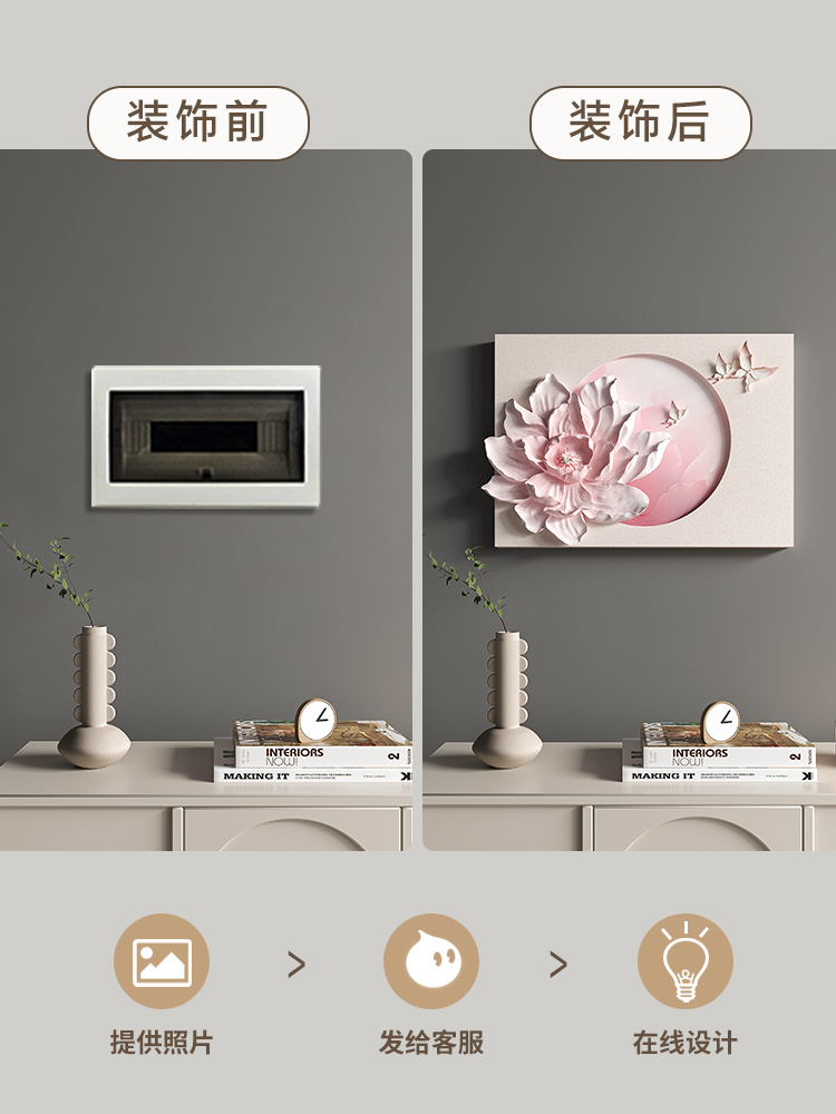 电表箱装饰画现代简约浮雕电箱轻奢客厅遮挡箱壁画电闸盒创意挂画 - 图3