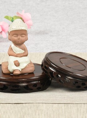 速发黑底红木檀座花盆底座摆件托架石头摆件奇石文玩底座圆形