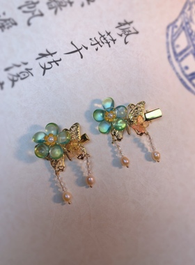 汉服头饰儿童发夹成人发簪发夹淡水珍珠流苏明制唐凤随机一对