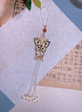 烧蓝旗袍压襟汉服明制珍珠胸针
