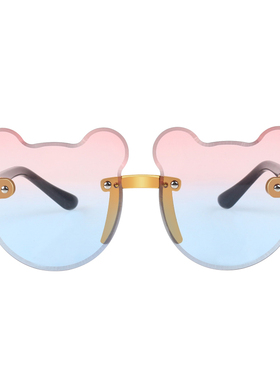 新款小熊儿童眼镜街拍小孩时尚街拍无框墨镜猫耳朵太阳镜墨镜