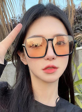 gm茶色大框墨镜网红方形大脸显瘦素颜眼镜防紫外线太阳镜下半框