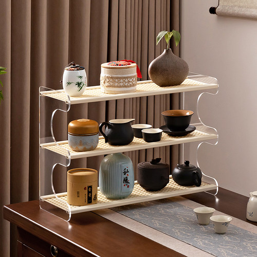 桌面杯架茶桌置物架实木新中式博古架茶具紫砂壶摆放架子桌上多层 - 图1