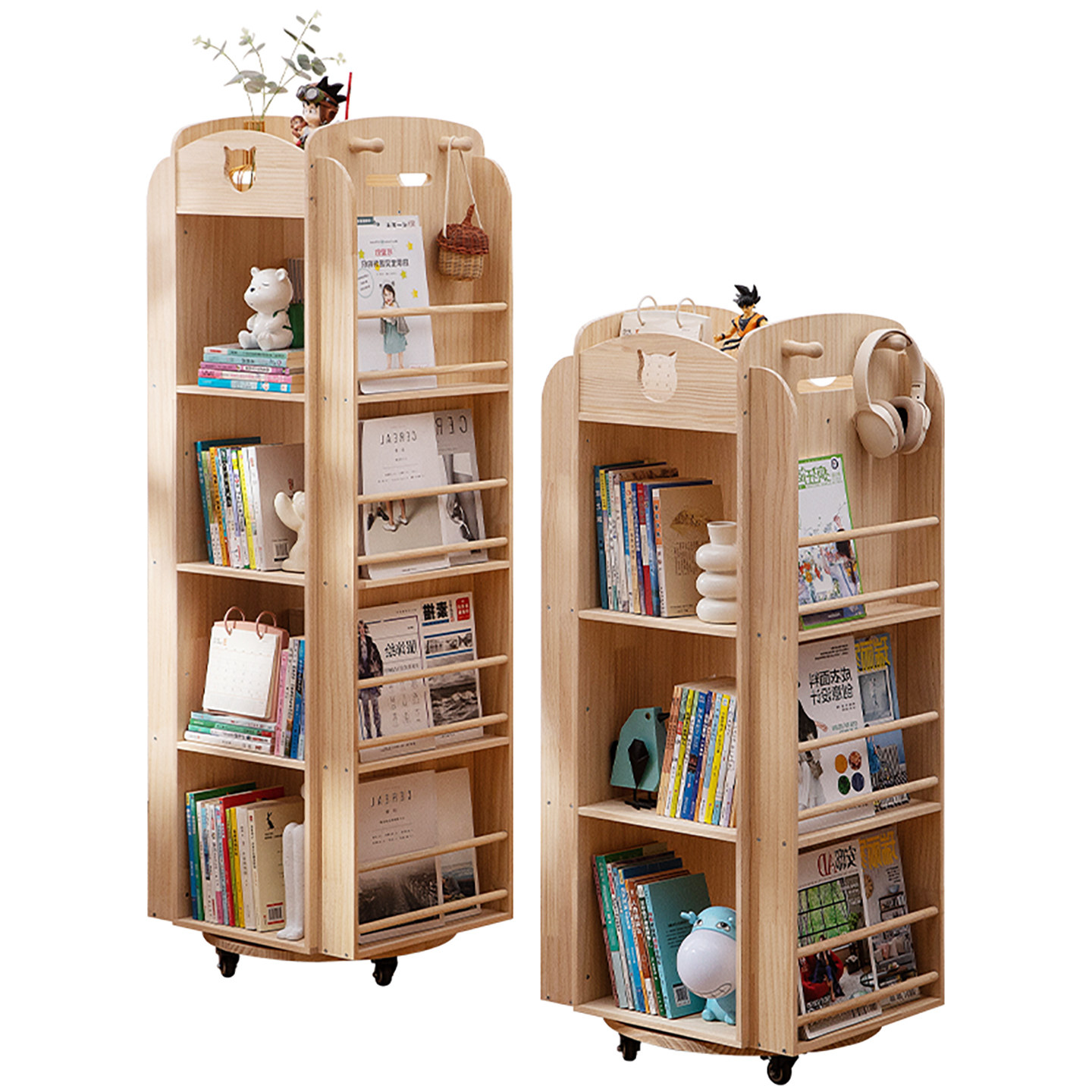 实木旋转书架360度落地置物架一体靠墙移动书柜子儿童绘本架储物,淘宝优惠券,粉丝福利购,淘宝优惠卷