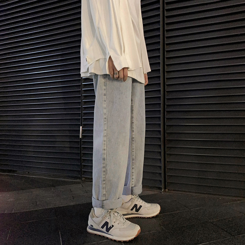 阔腿裤子男韩版宽松潮流潮牌牛仔裤 创诺华牛仔裤