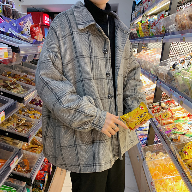 ins毛呢短款韩版潮流宽松学生风衣 创诺华风衣