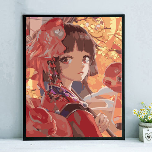 数字油画diy卡通动漫阴阳师手工填充手绘填色减压油彩装饰画神乐 - 图0