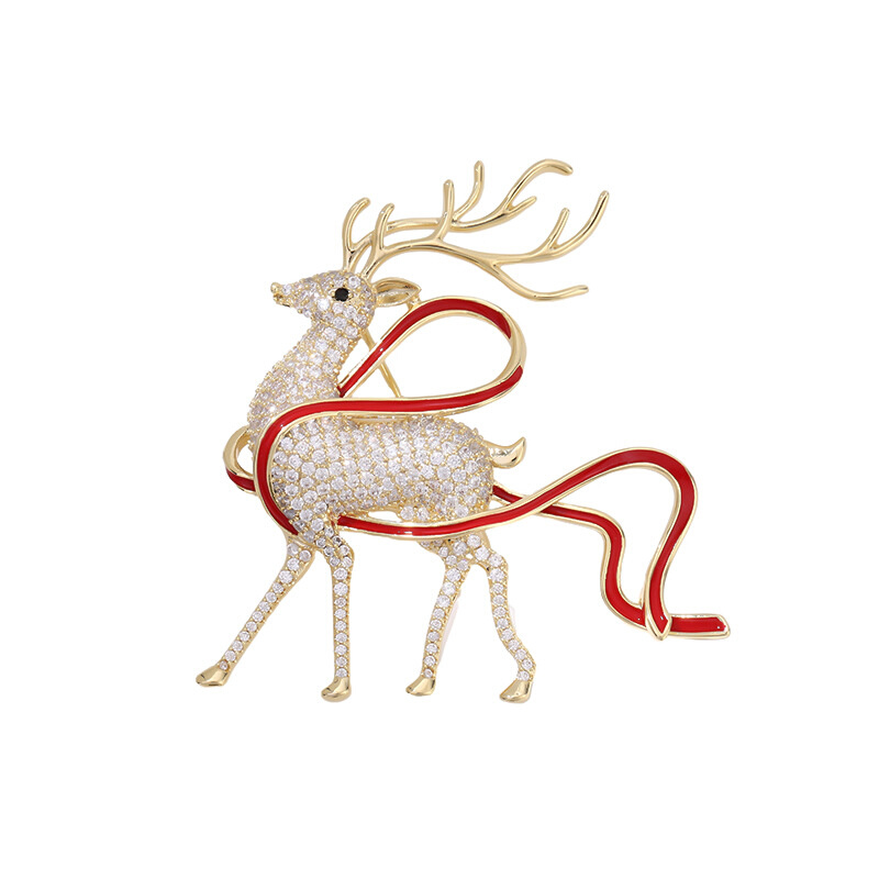 亿嘉圣诞身披红色飘带梅花鹿胸针大气高档动物小鹿西装大衣别针女