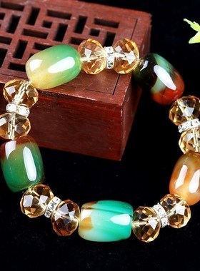 现货速发南京雨花石孔雀绿玛瑙桶珠手链原石玛瑙手链男配饰礼品可