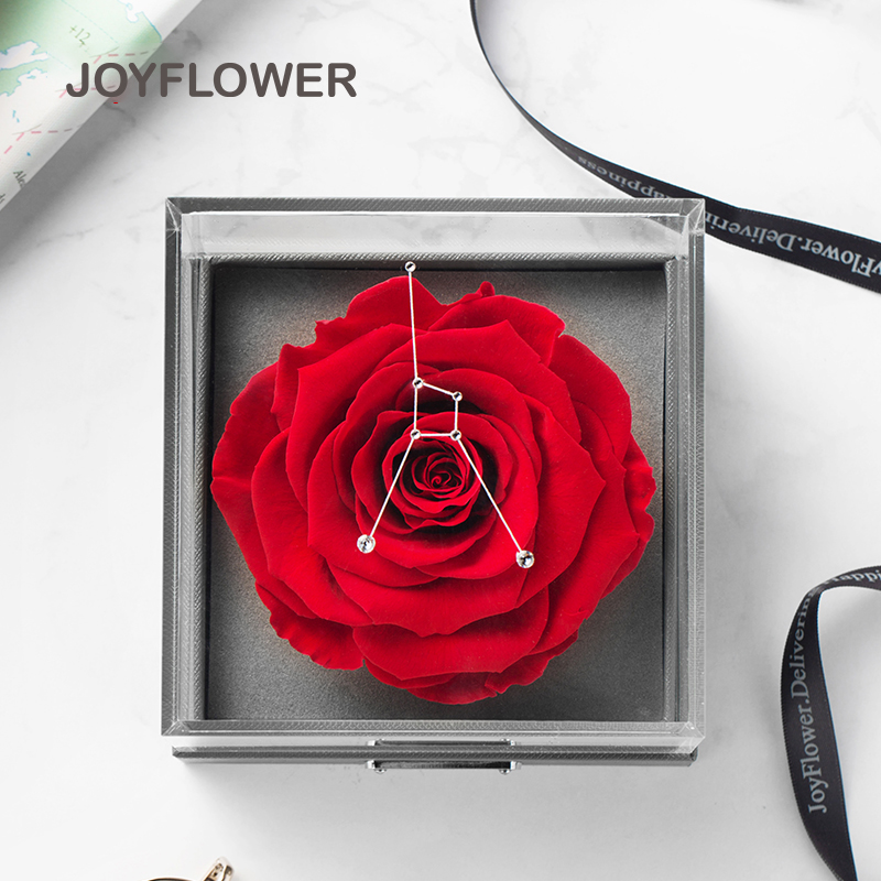 Joyflower永生花红玫瑰花礼盒 星座亚克力情人节礼物真花生日礼品 - 图0