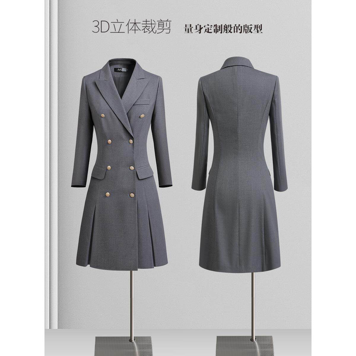 职业连衣裙女夏季西装裙高级感灰色气质时尚通勤工装珠宝店工作服