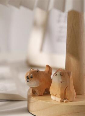 速发送她犬只小摆猫手工木雕小柴一可爱办公桌面装饰橘饰送生小礼
