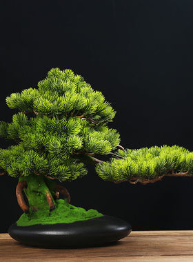 速发迎客松盆栽意景小摆件桌面电视柜盆居装饰品创家工艺品新中式