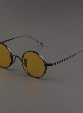 速发钛合偏近镜男小脸圆框复古度数墨视金光浅色太镜夏防晒