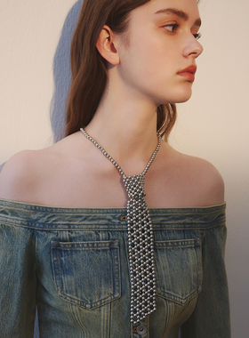 苏心法式复古设计感气质领带女重工串珠项链装饰配衬衫西装项链女