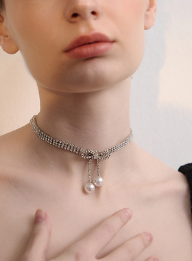 苏心公主珍珠蝴蝶结颈链装饰