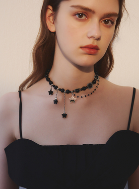 黑色五角星拼接流苏项圈y2k亚文化甜酷辣妹choker高级感颈链项链