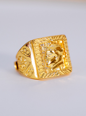 红旅故都黄铜男戒指表面镀金