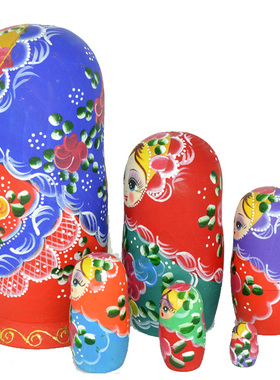 俄式套娃－7层  红蓝色 椴木 彩漆风格 工艺品/家居摆设 蓝头七层