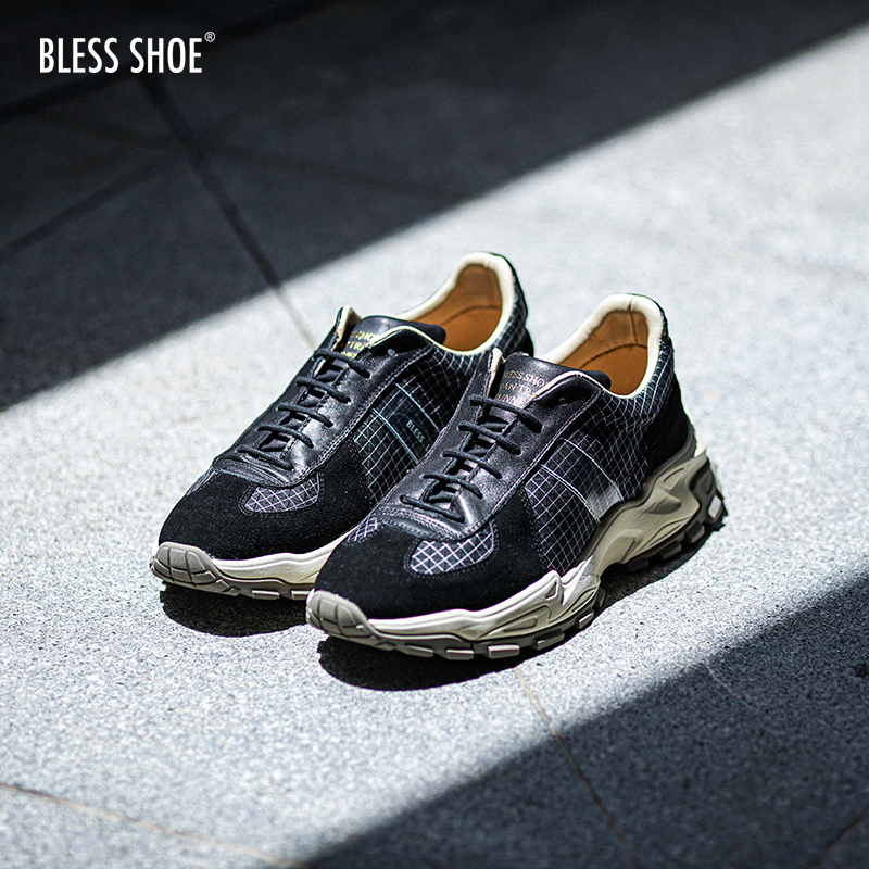 BLESS SHOE 21S/S G.TRunner德训鞋系列黑色复古休闲跑鞋男鞋-图1