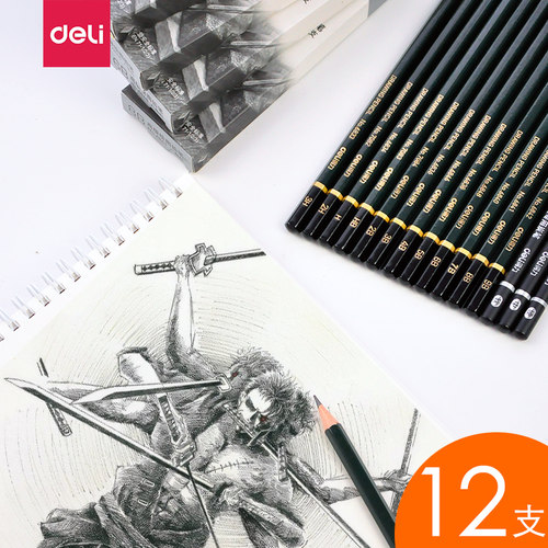 12支装得力铅笔2B绘图绘画素描铅笔HB/2H学生写字考试考级美术4B6B8B10B12B手绘速写铅笔套装 - 图0