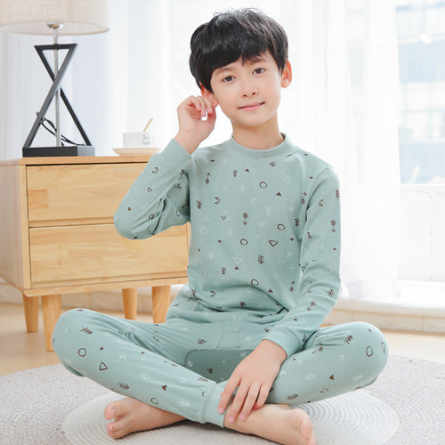 儿童保暖内衣套装纯棉男童秋衣秋裤宝宝秋冬睡衣中大童装棉毛衫 - 图1