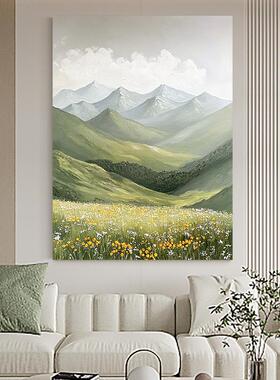 现货YB 纯手绘油画《富u饶山色》玄关森系山景挂画客厅立体装饰画