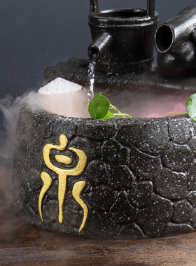 速发创意桌面流水摆件雾财加湿器客厅生化招财陶瓷新饰品乔迁装居