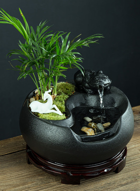 速发摆瓷观泉流水陶件客厅桌面循环水景喷植物盆栽办公室招财开业