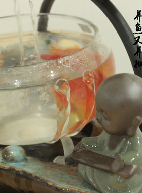 速发小型鱼缸流水摆件办公室环桌装禅意面饰喷泉循茶水景招财开业