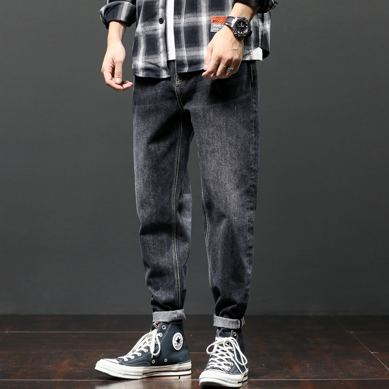 秋季潮牌男宽松直筒哈伦小脚裤子 酷依潮人牛仔裤
