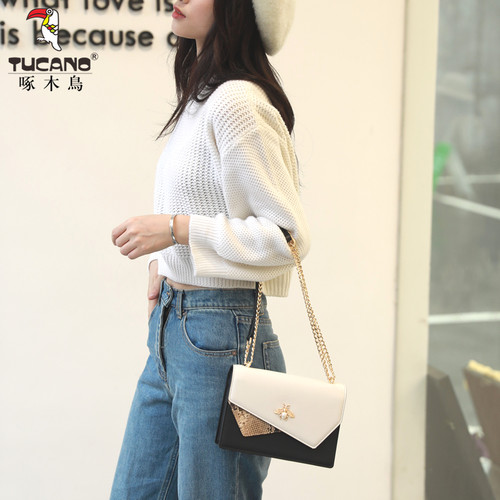 啄木鸟女包2026新款单肩斜挎包真皮链条包女士小方包百搭小包包女 - 图3