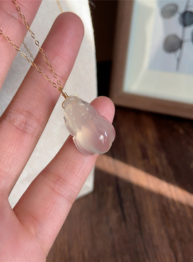 天然高冰香槟金玉髓貔貅锁骨链925银项链 招财纳福貔貅吊坠女款