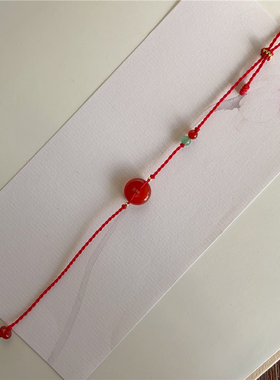 天然正品红玛瑙平安扣手链 纯手工编织红绳开运手链本命年